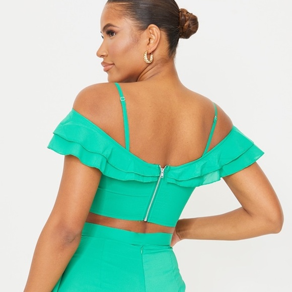 PLT Green Chiffon Ruffle Detail Strappy Crop Top - Picture 4 of 8